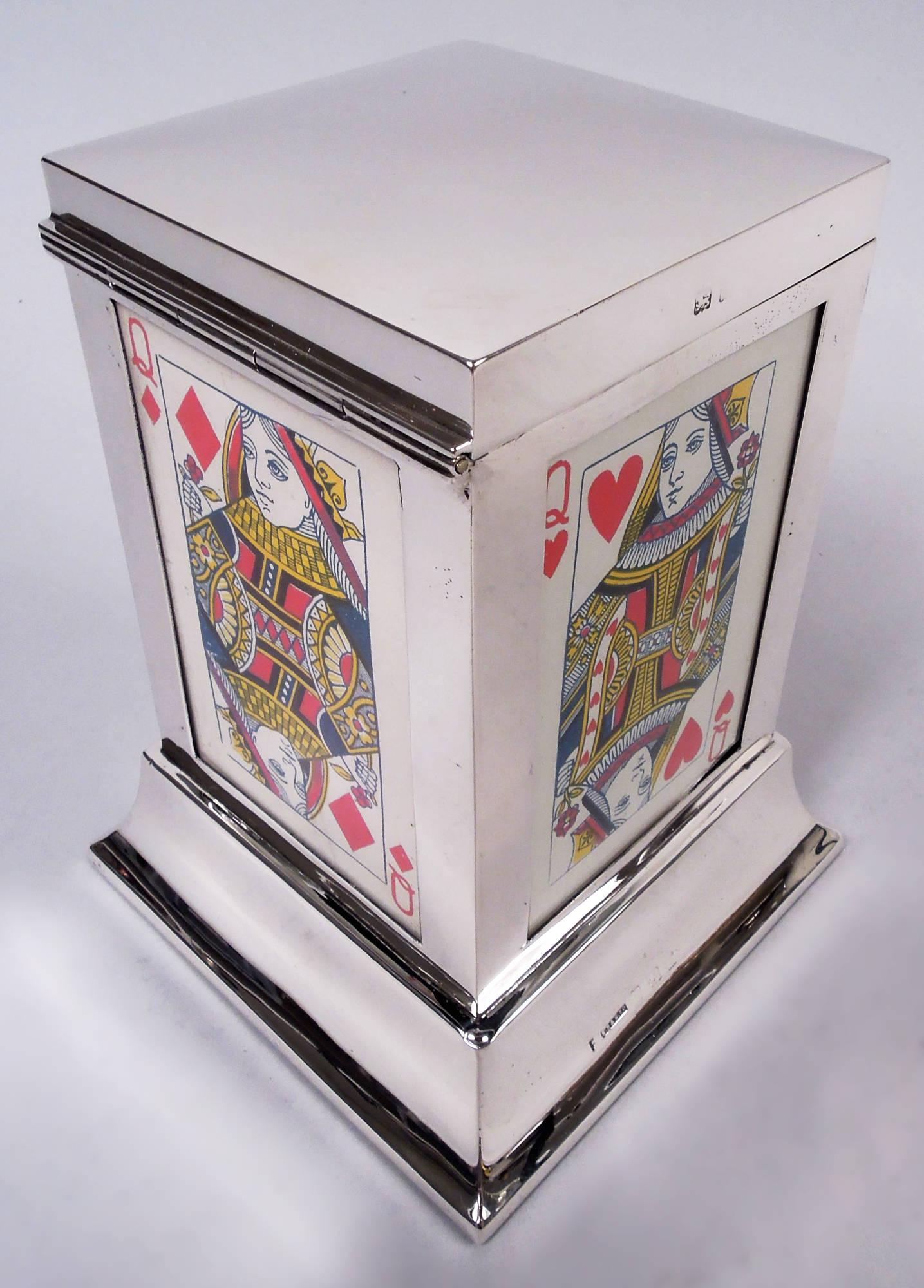 English Modern Classical Sterling Silver Playing Cards Box 1926 For Sale 1
