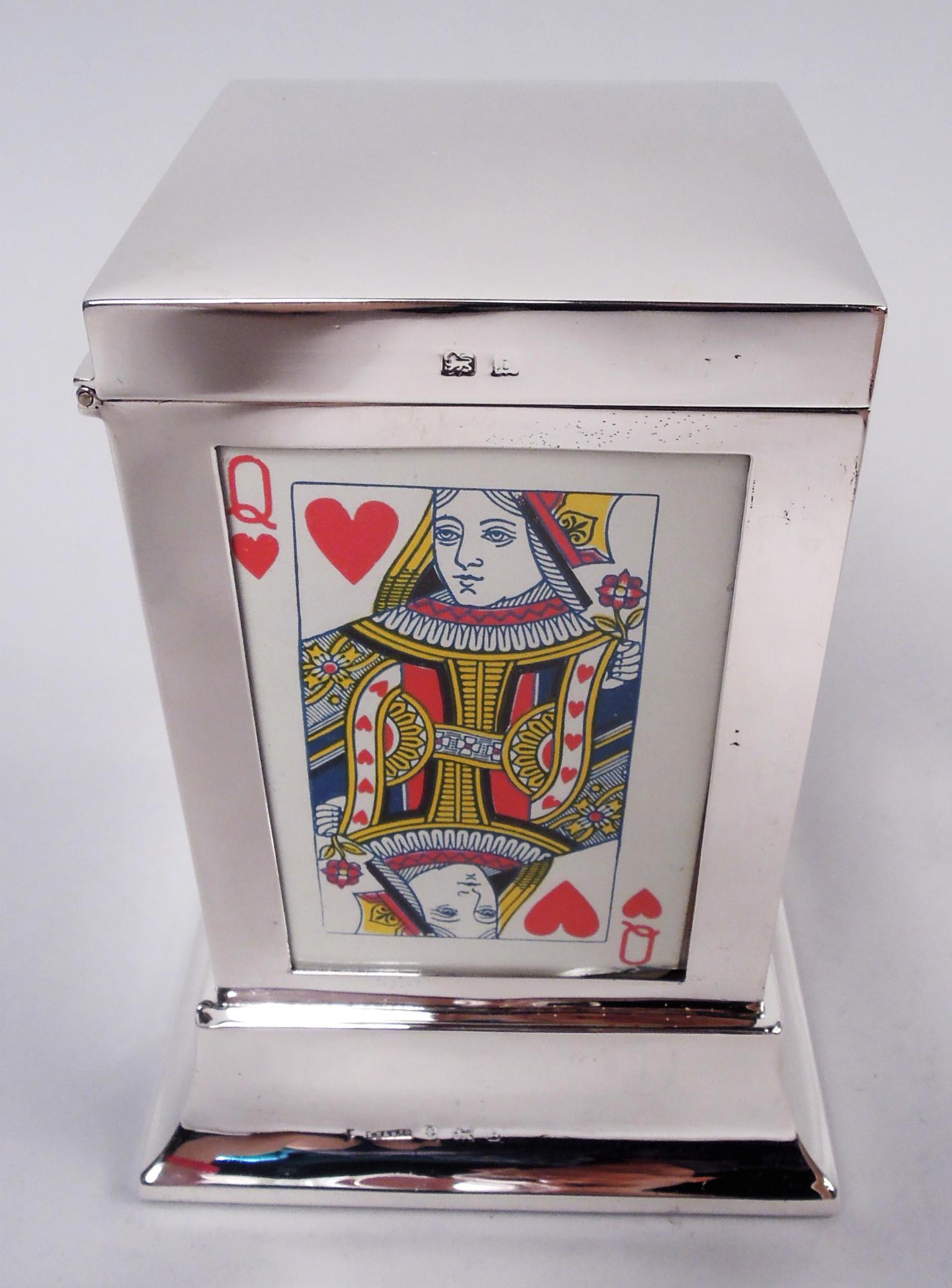 English Modern Classical Sterling Silver Playing Cards Box 1926 For Sale 2