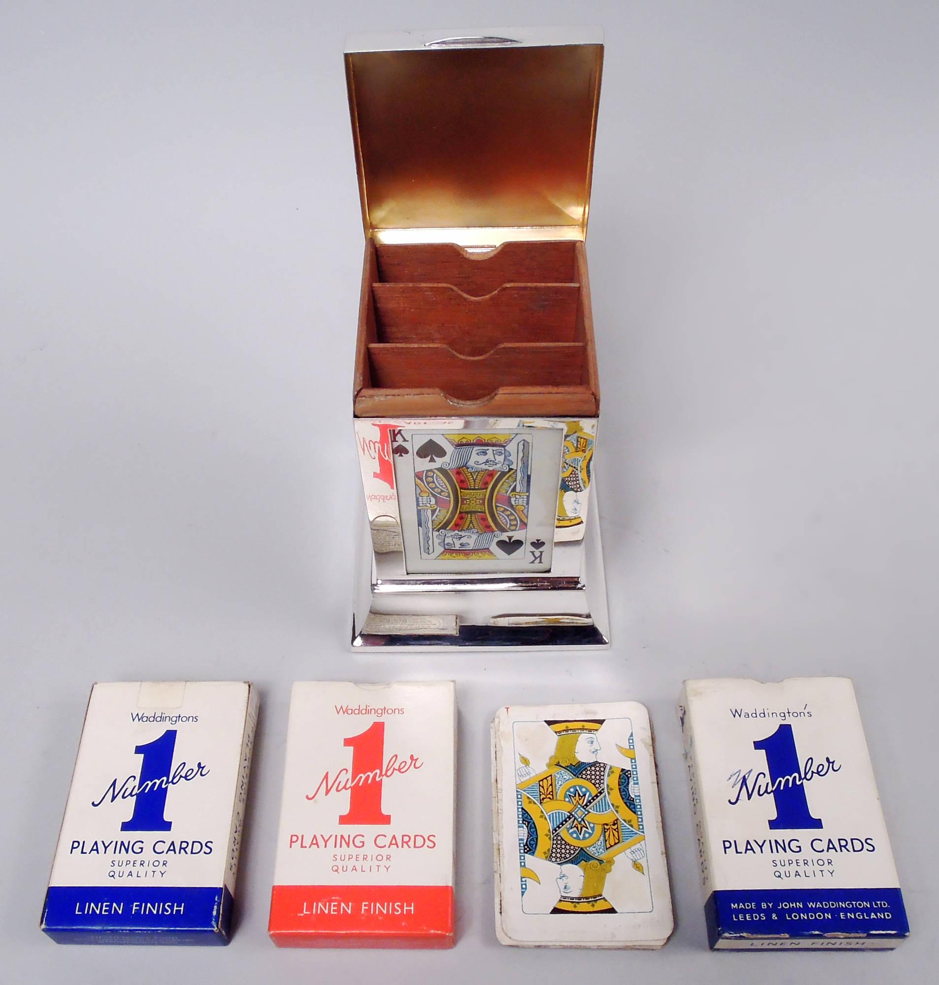 English Modern Classical Sterling Silver Playing Cards Box 1926 For Sale 4