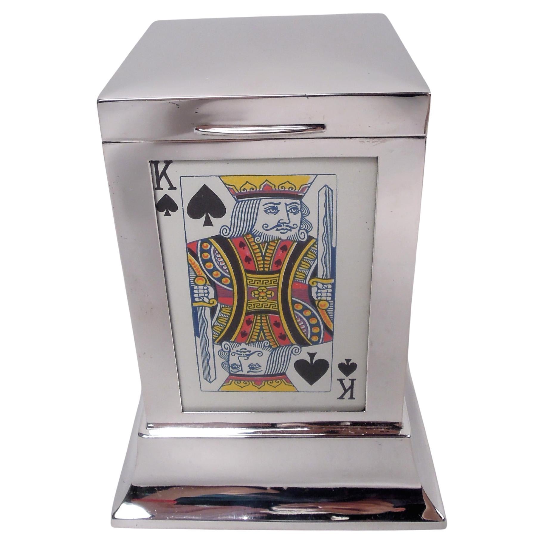 English Modern Classical Sterling Silver Playing Cards Box 1926 For Sale