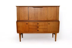 English Modern Cocktail Cabinet In Teak With Fold Out Bar