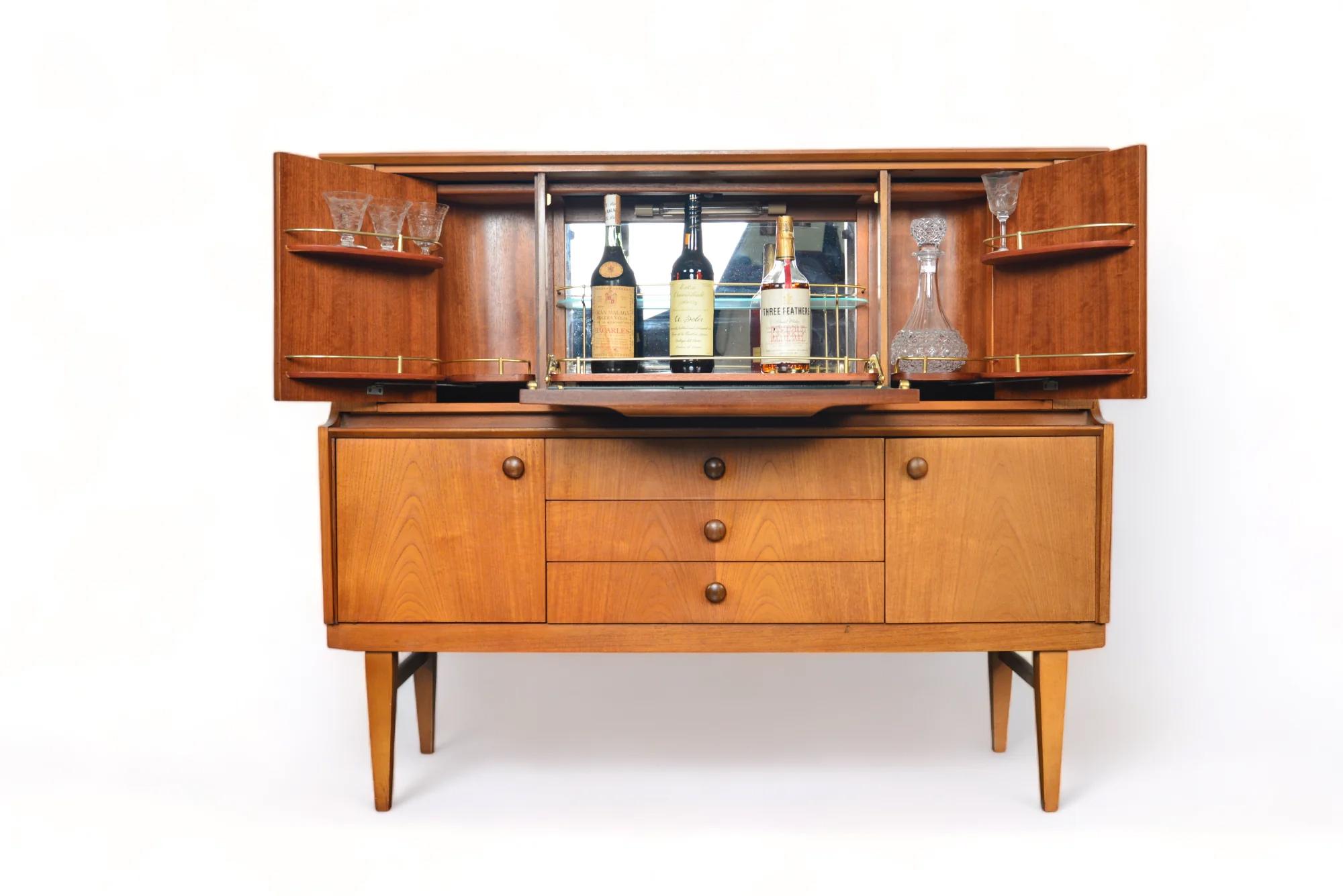 English Modern Cocktail Cabinet In Teak With Fold Out Bar In Good Condition In Berkeley, CA