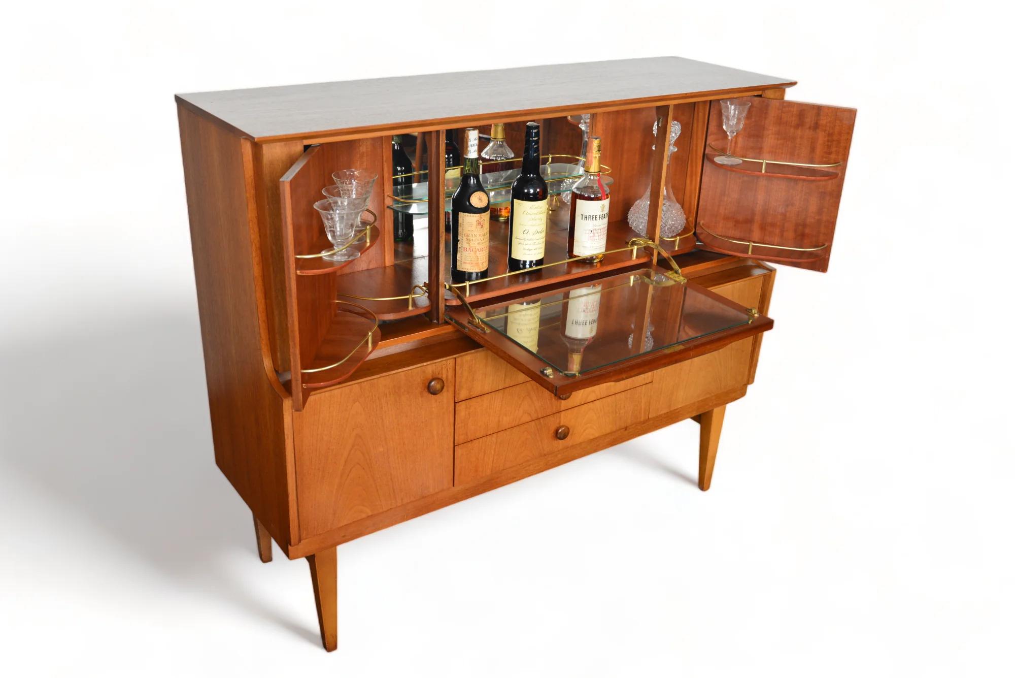 English Modern Cocktail Cabinet In Teak With Fold Out Bar 1