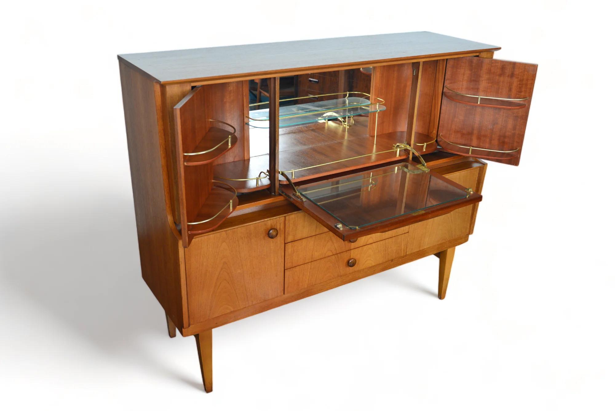 English Modern Cocktail Cabinet In Teak With Fold Out Bar 3