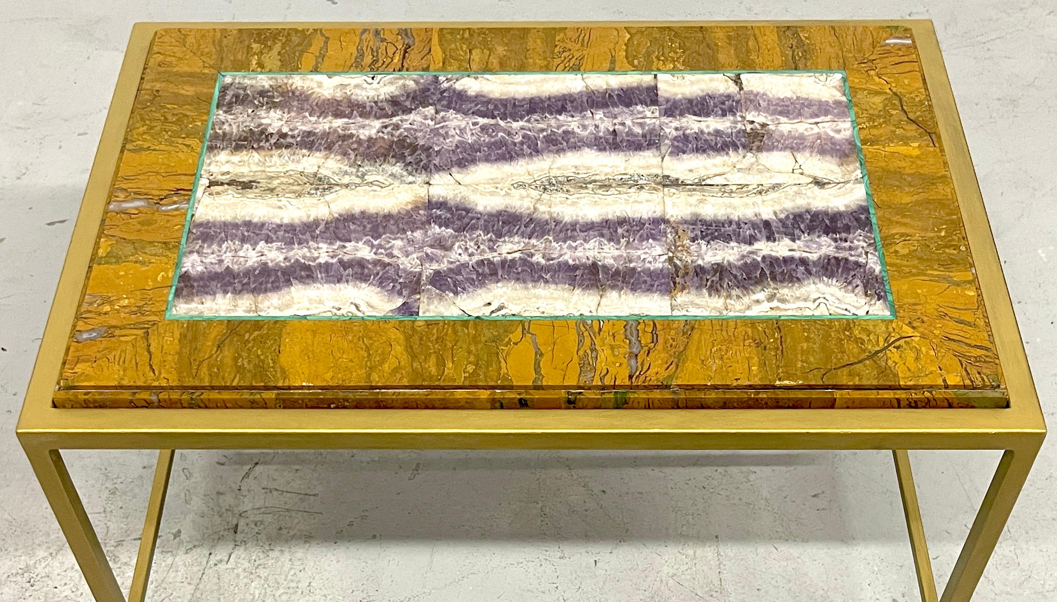 English Modern Coffee Table with Antique Blue John 'Atrib.' White Watson In Good Condition For Sale In West Palm Beach, FL