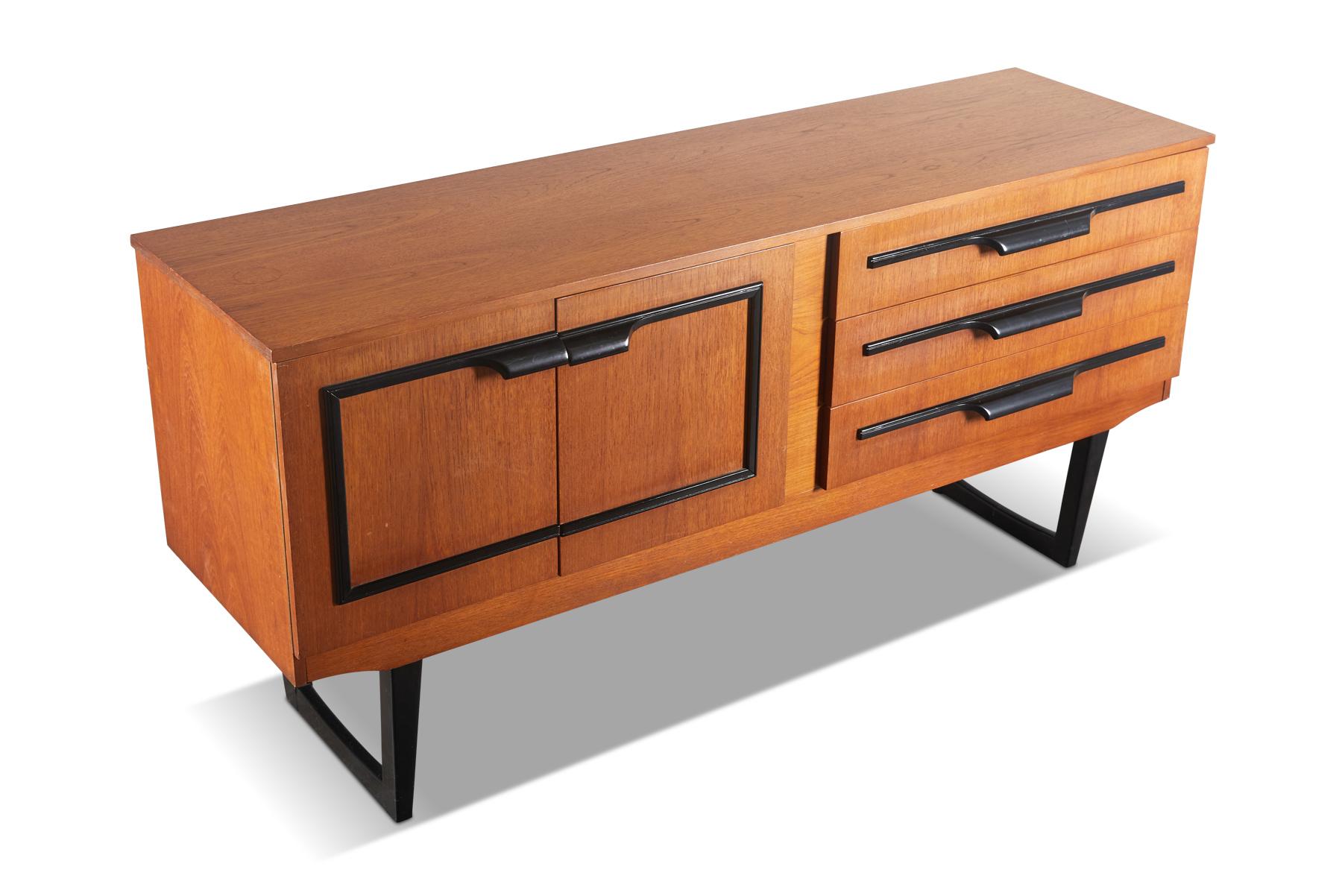 English Modern Midcentury Credenza in Teak with Black Lacquer Accents 5
