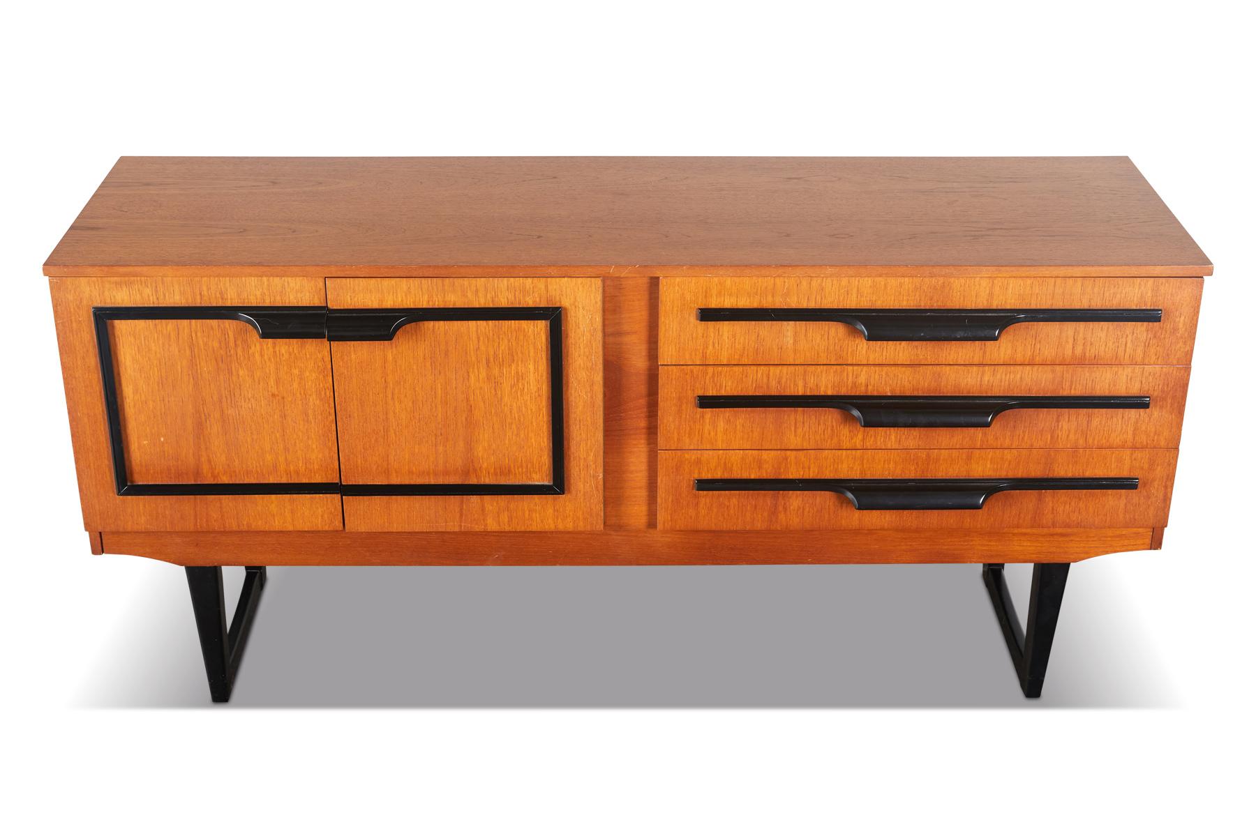 Mid-Century Modern English Modern Midcentury Credenza in Teak with Black Lacquer Accents