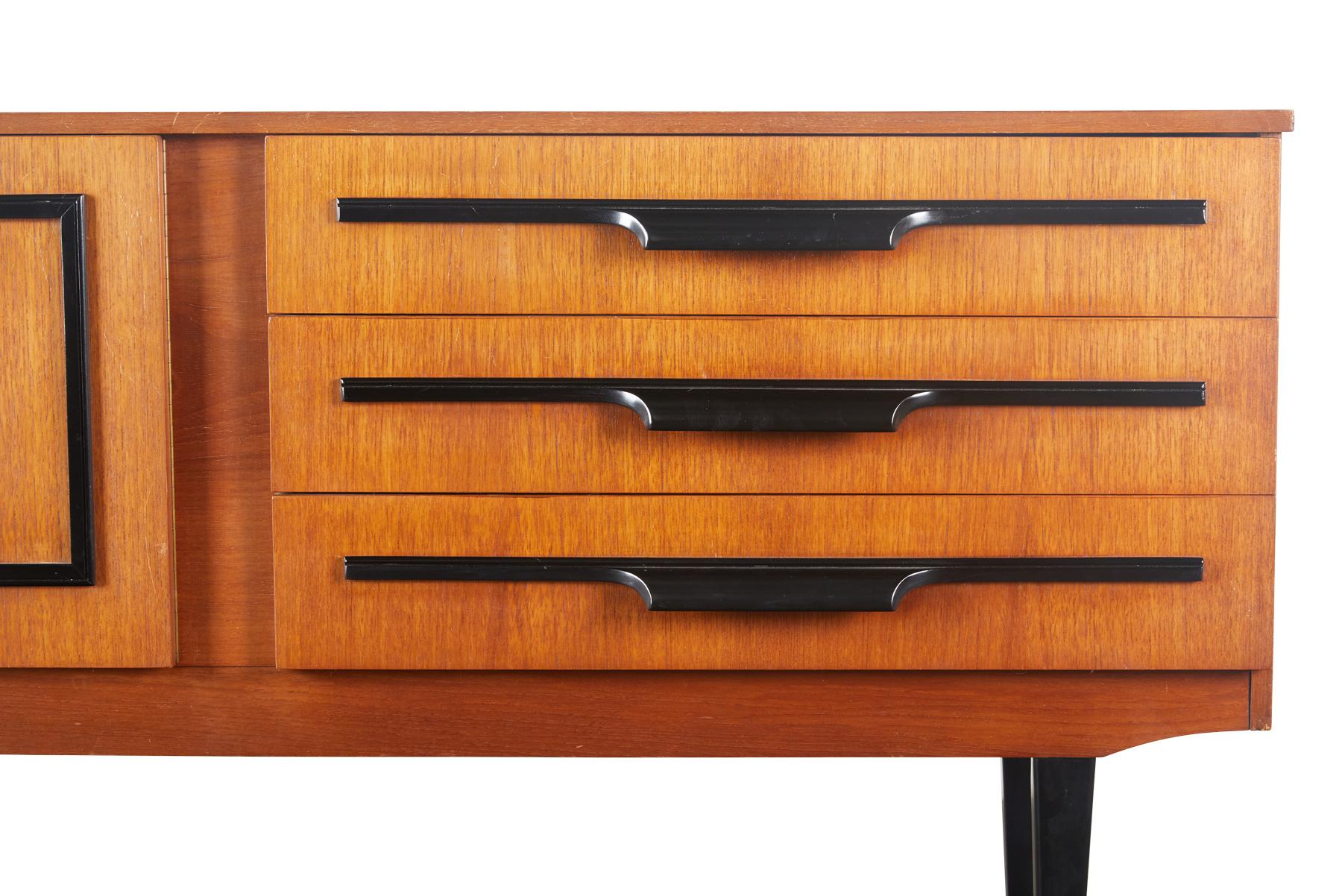 English Modern Midcentury Credenza in Teak with Black Lacquer Accents 2