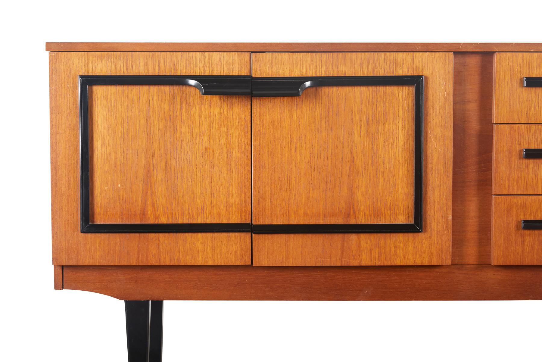 English Modern Midcentury Credenza in Teak with Black Lacquer Accents 3