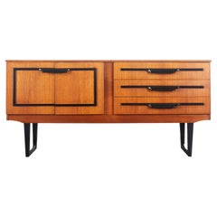Vintage English Modern Midcentury Credenza in Teak with Black Lacquer Accents