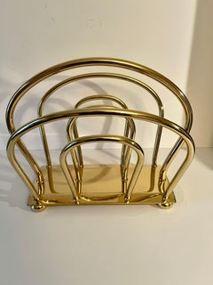 English Moderne Solid Brass Magazine Rack