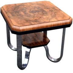 English Modernist Art Deco Occasional Table in Walnut and Chrome