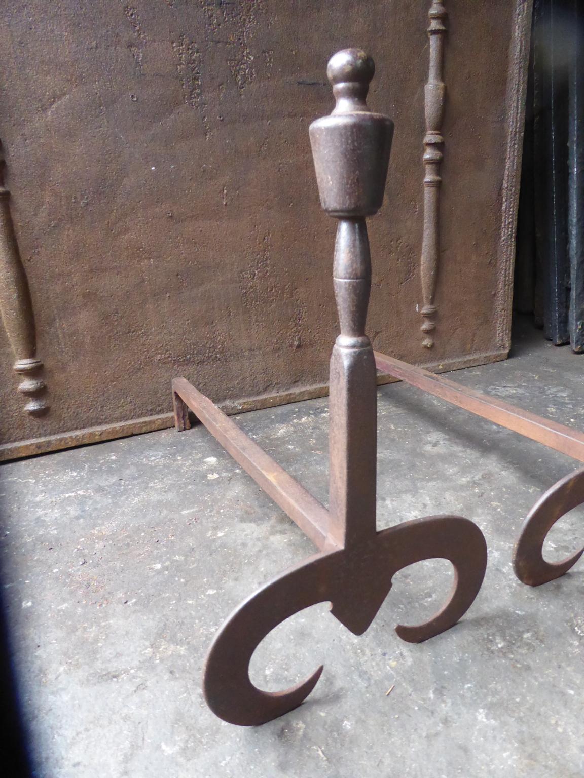 Forged English Modernist Firedogs or Andirons For Sale