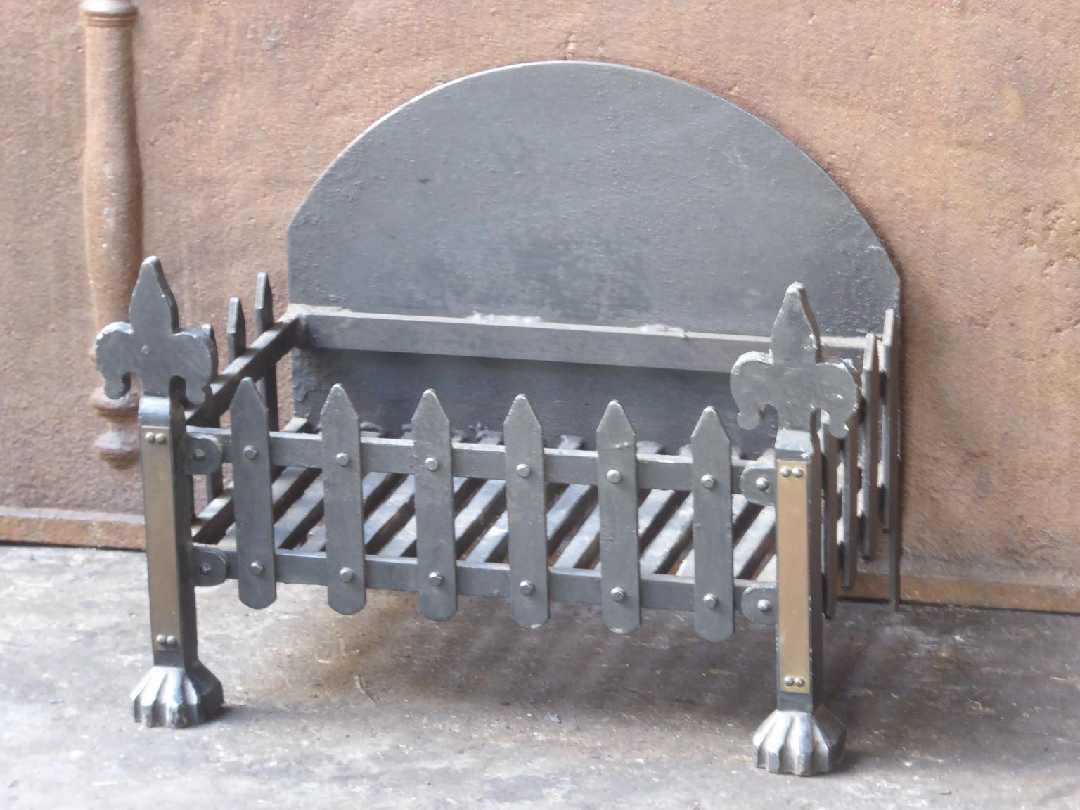 Forged English Modernist Fireplace Grate, Fire Grate