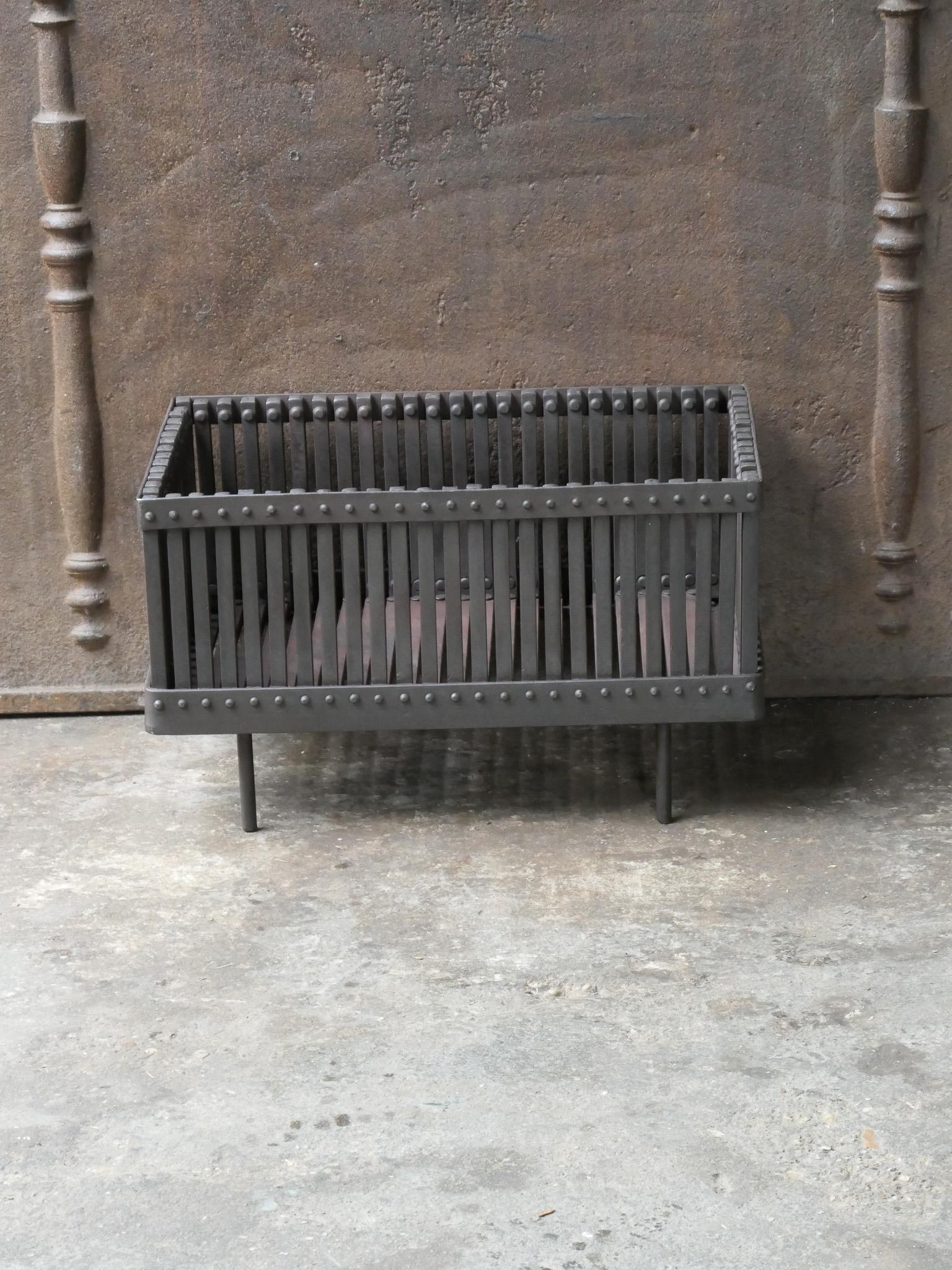Forged English Modernist Fireplace Grate, Fire Grate For Sale