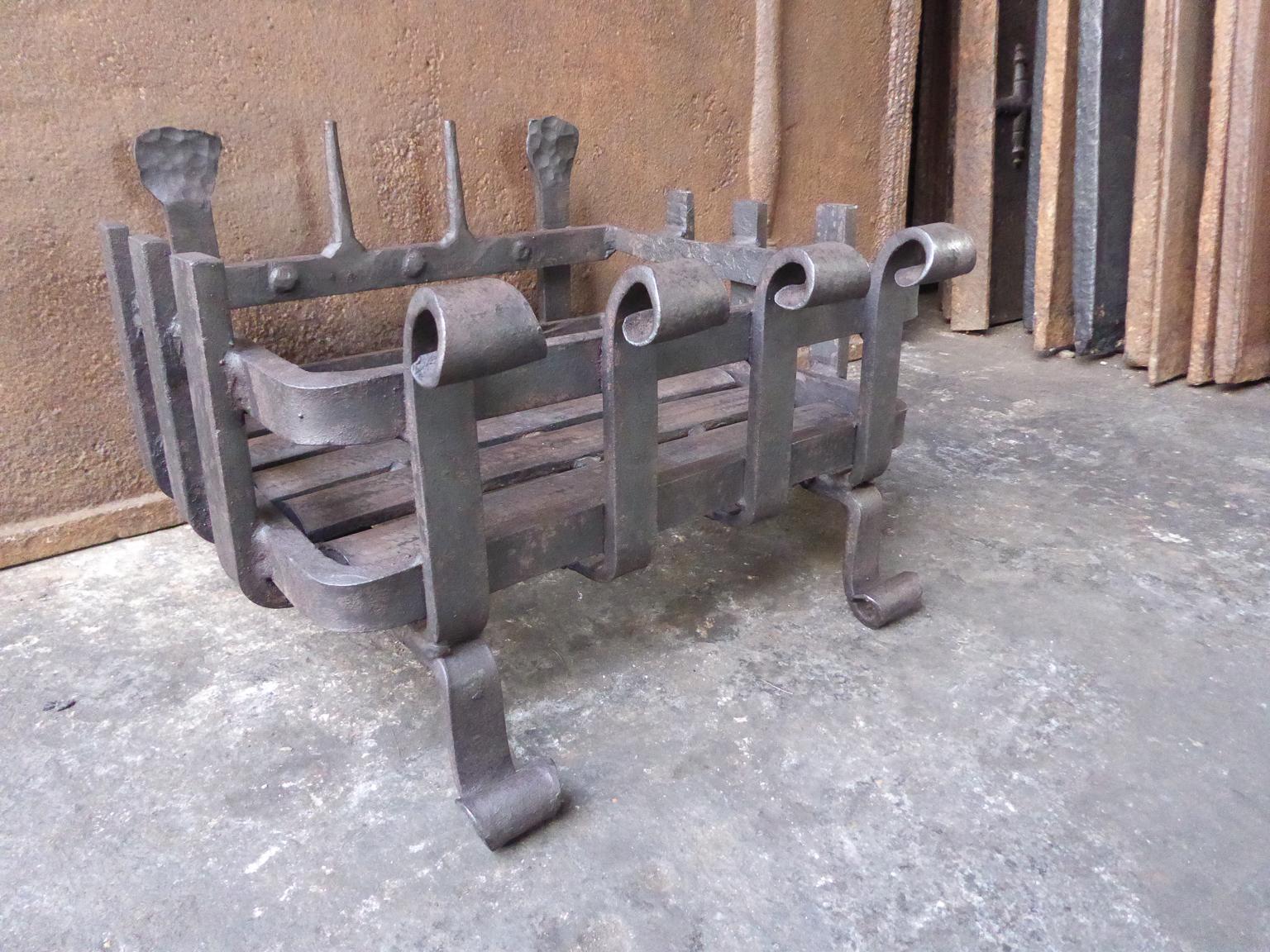 Forged English Modernist Fireplace Grate, Fire Grate