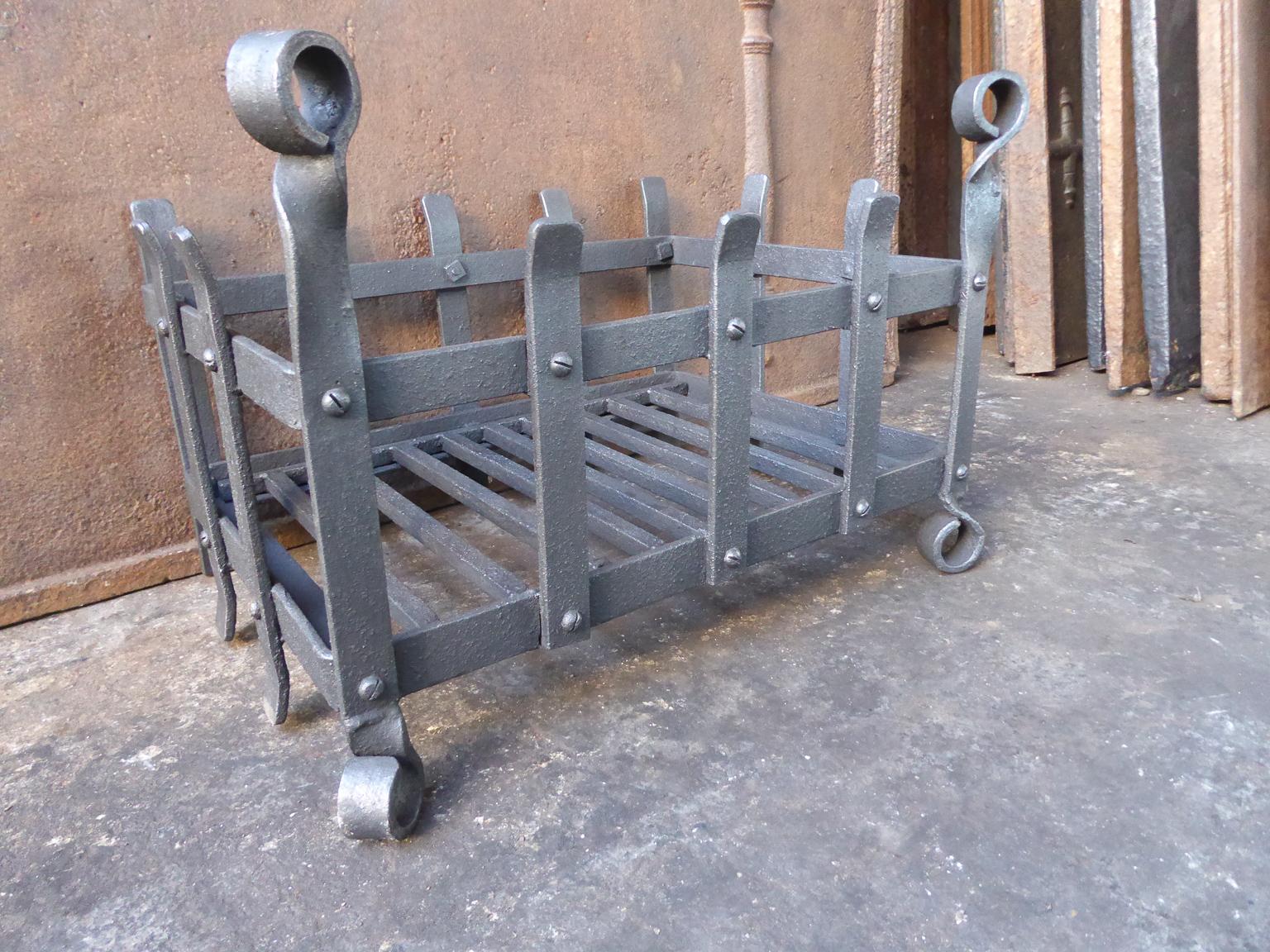 Wrought Iron English Modernist Fireplace Grate, Fire Grate