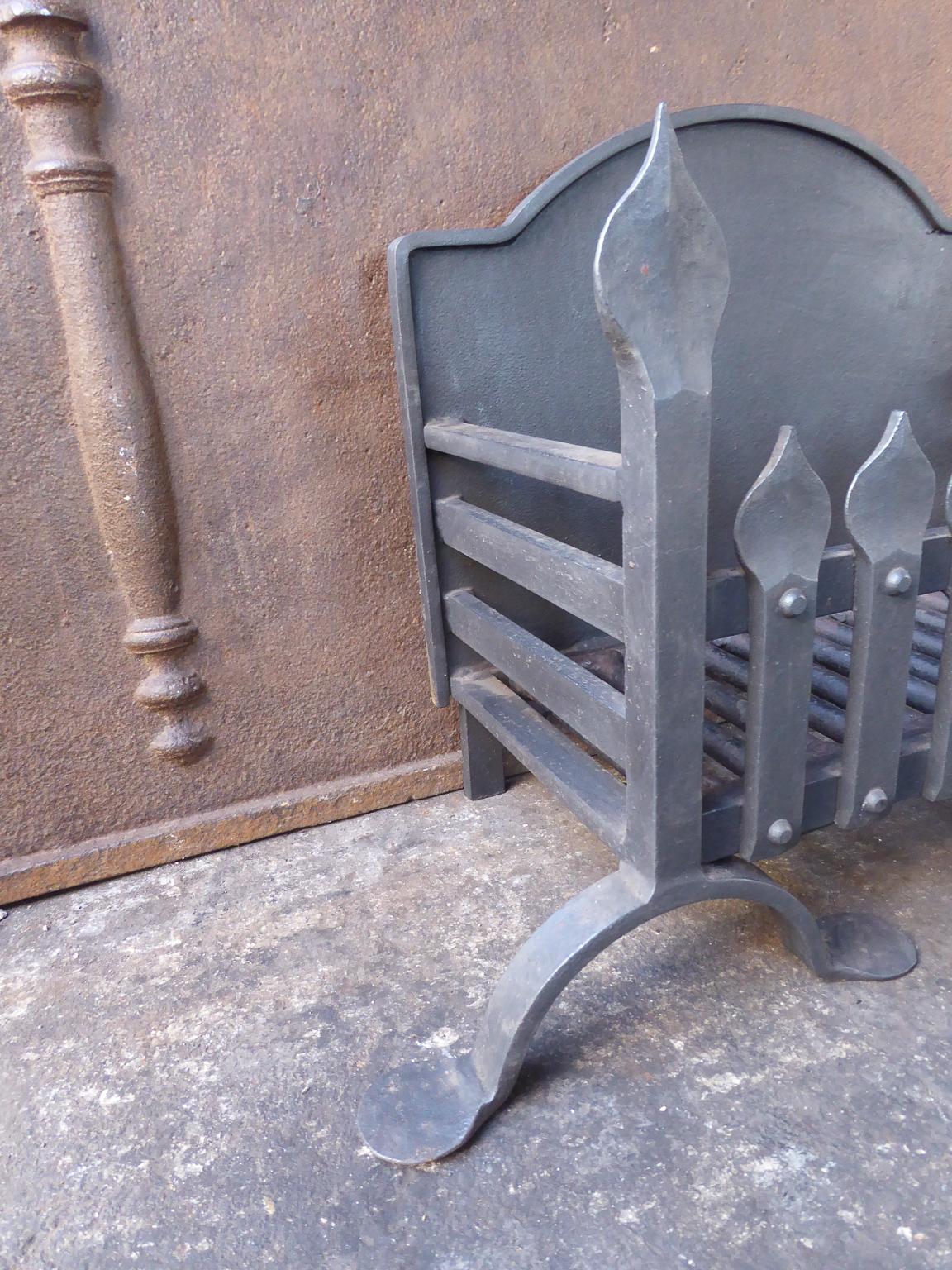 Wrought Iron English Modernist Fireplace Grate, Fire Grate