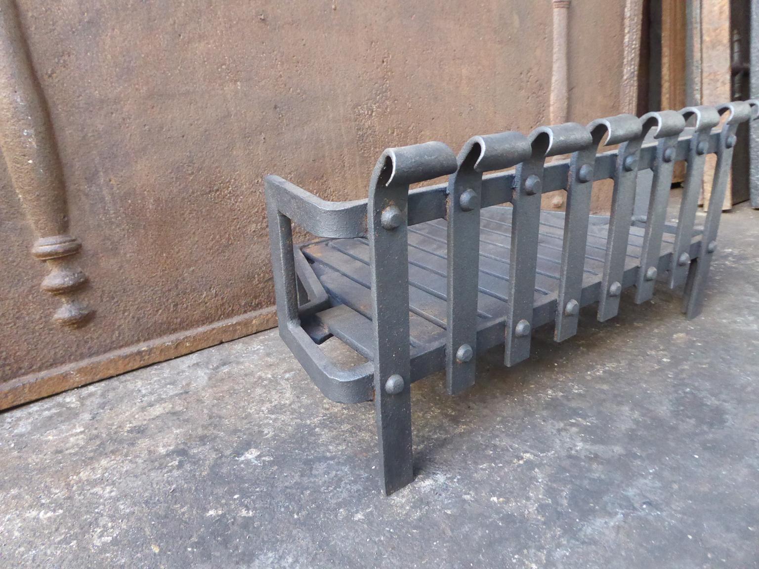 Wrought Iron English Modernist Fireplace Grate, Fire Grate