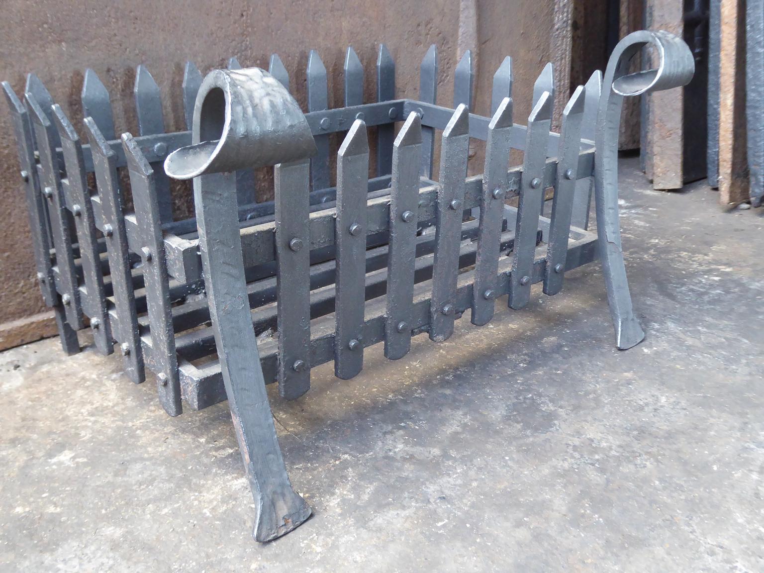 Wrought Iron English Modernist Fireplace Grate, Fire Grate, 20th Century For Sale