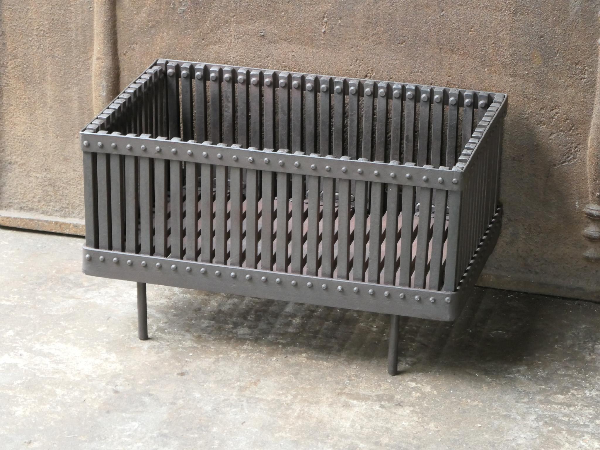 Wrought Iron English Modernist Fireplace Grate, Fire Grate For Sale