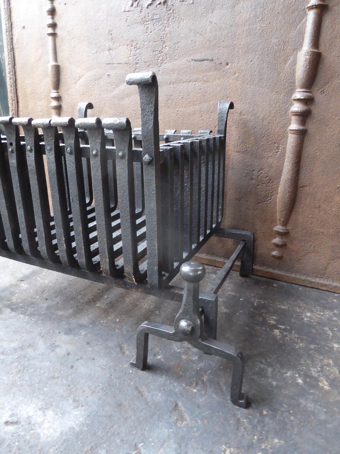 Wrought Iron English Modernist Fireplace Grate, Fire Grate