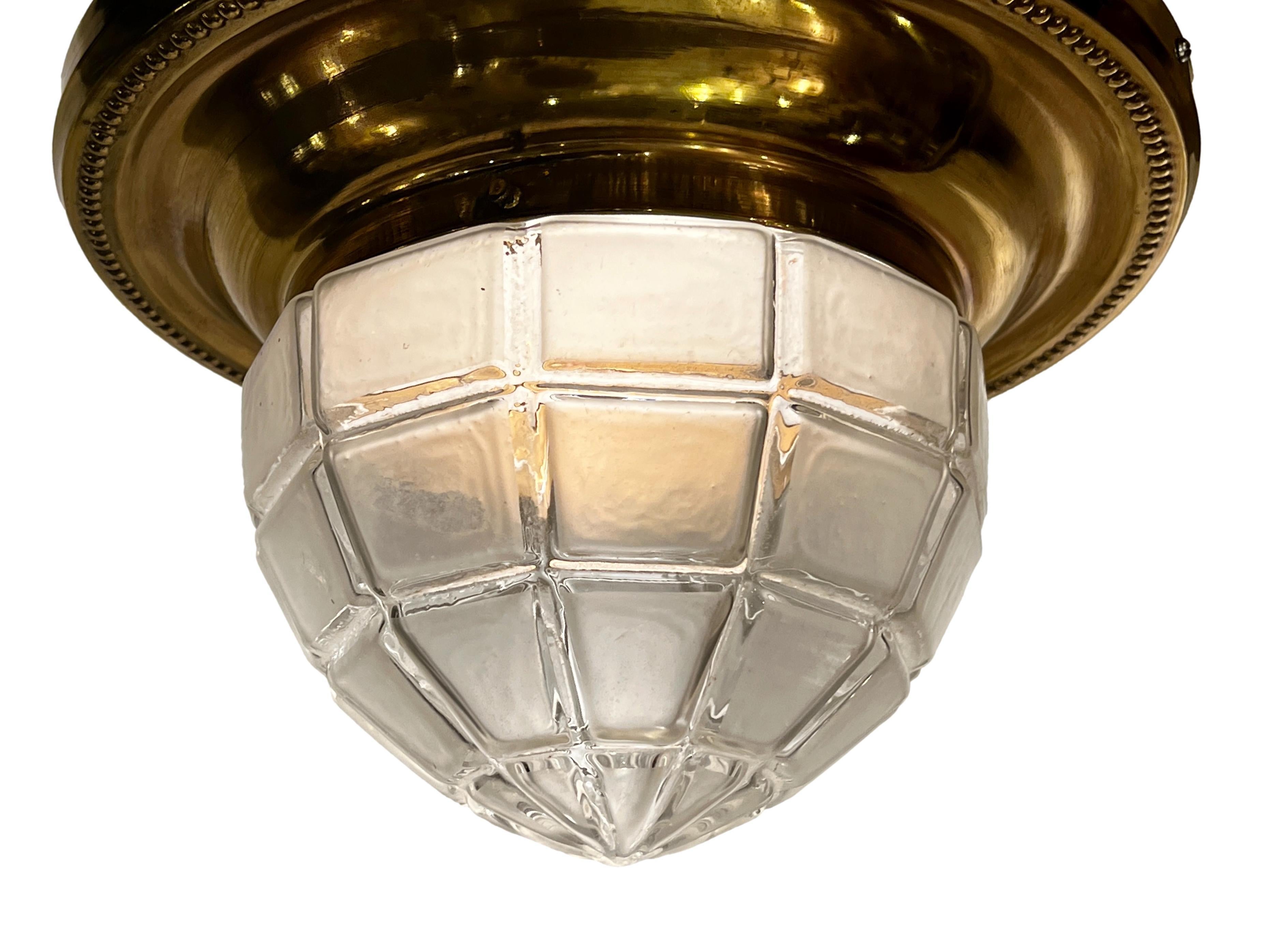 English Molded Glass Flush Mount Fixture In Good Condition For Sale In New York, NY