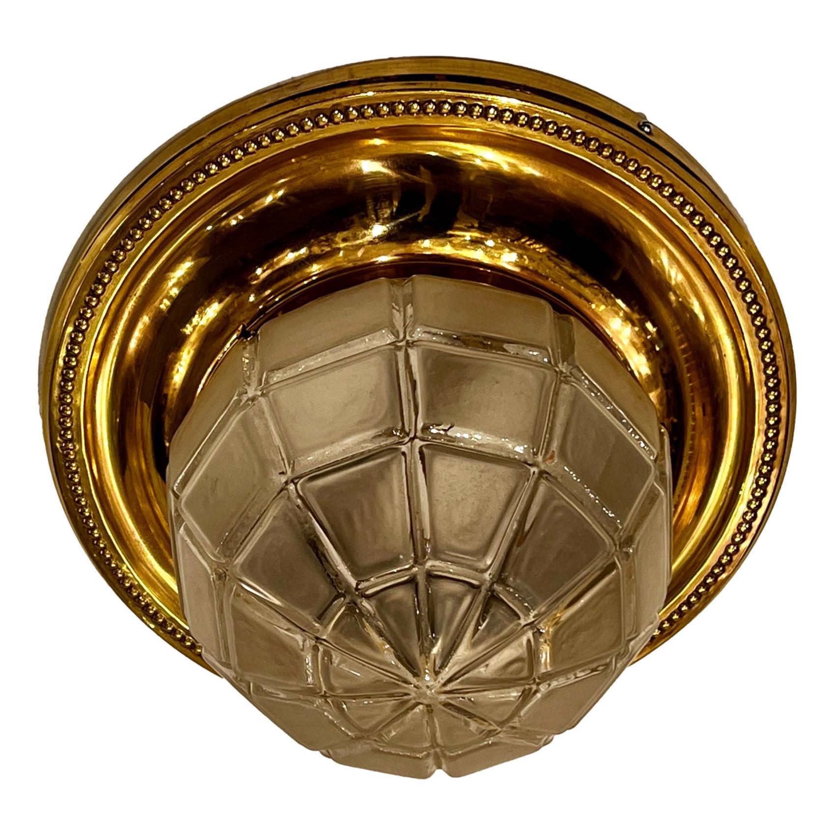 Early 20th Century English Molded Glass Flush Mount Fixture For Sale