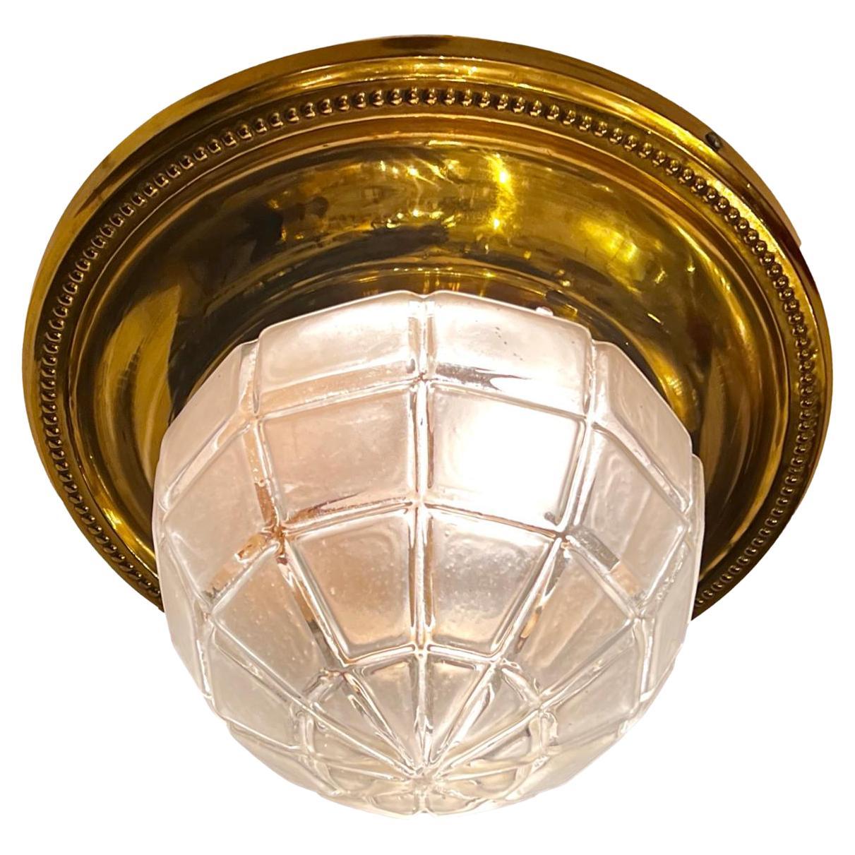 English Molded Glass Flush Mount Fixture For Sale