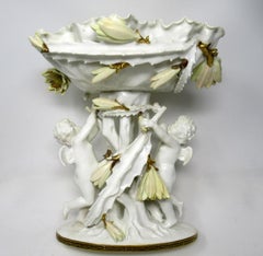 English Moore Brothers Porcelain Cream Gilt Cherub Cacti Centerpiece