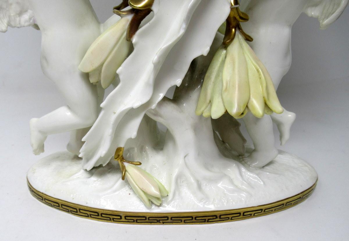 Late 19th Century English Moore Brothers Porcelain Cream Gilt Cherub Cacti Centerpiece