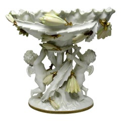 Anglais Moore Brothers Porcelaine Crème Doré Cherub Cacti Centerpiece