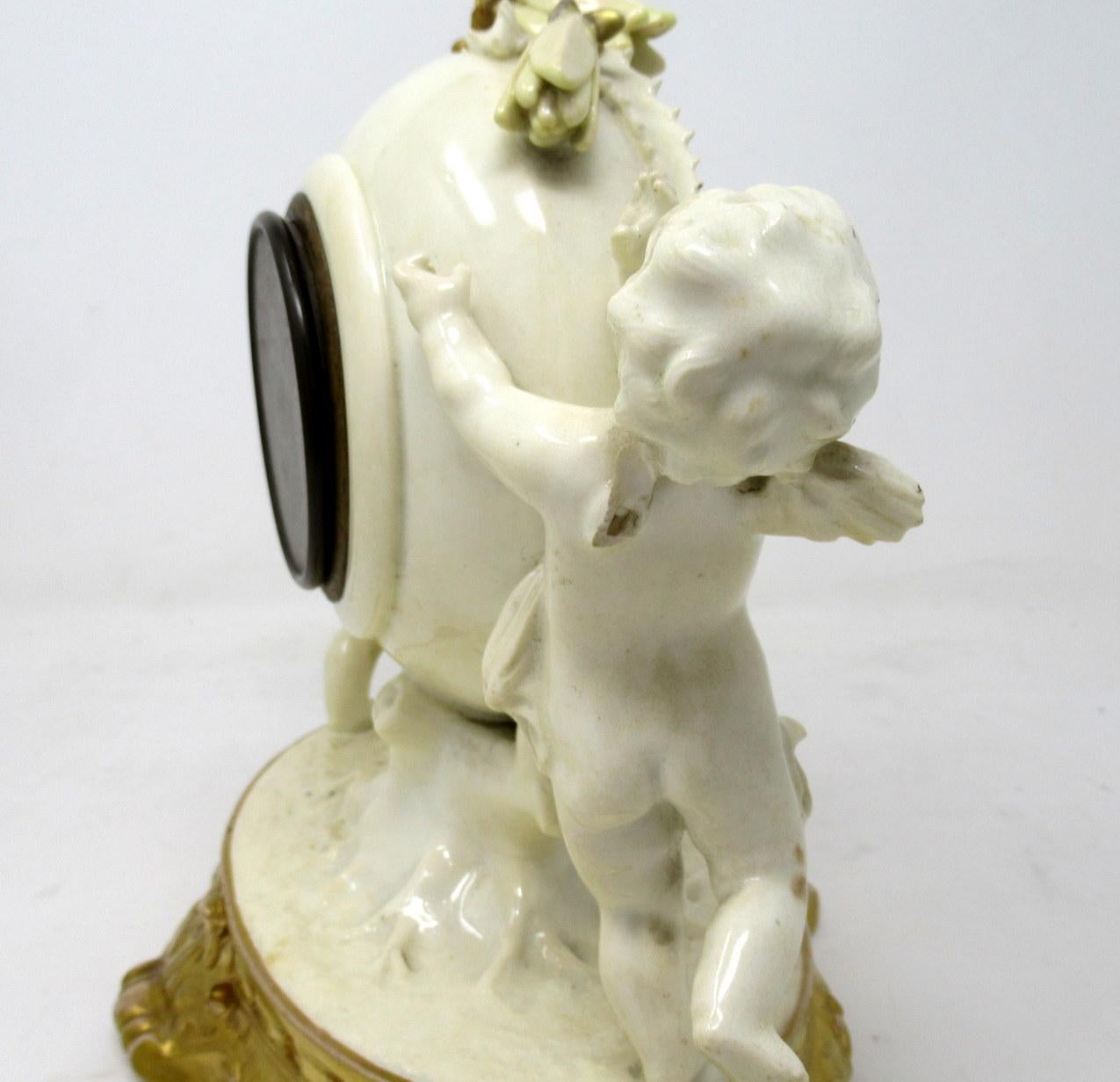 English Moore Brothers Porcelain Cream Gilt Cherub Cacti Mantle Clock Timepiece 3