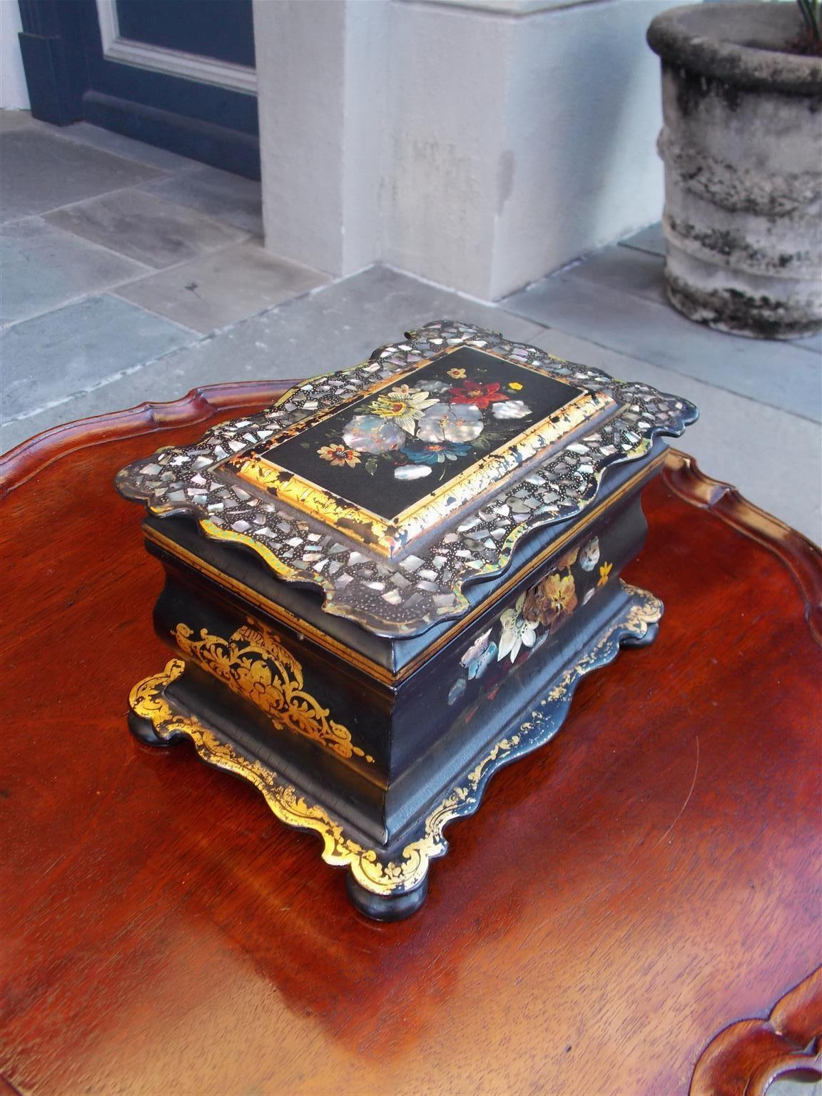 George III English Mother of Pearl and Papier Mâché Tea Caddy with Lidded Interior, C. 1810