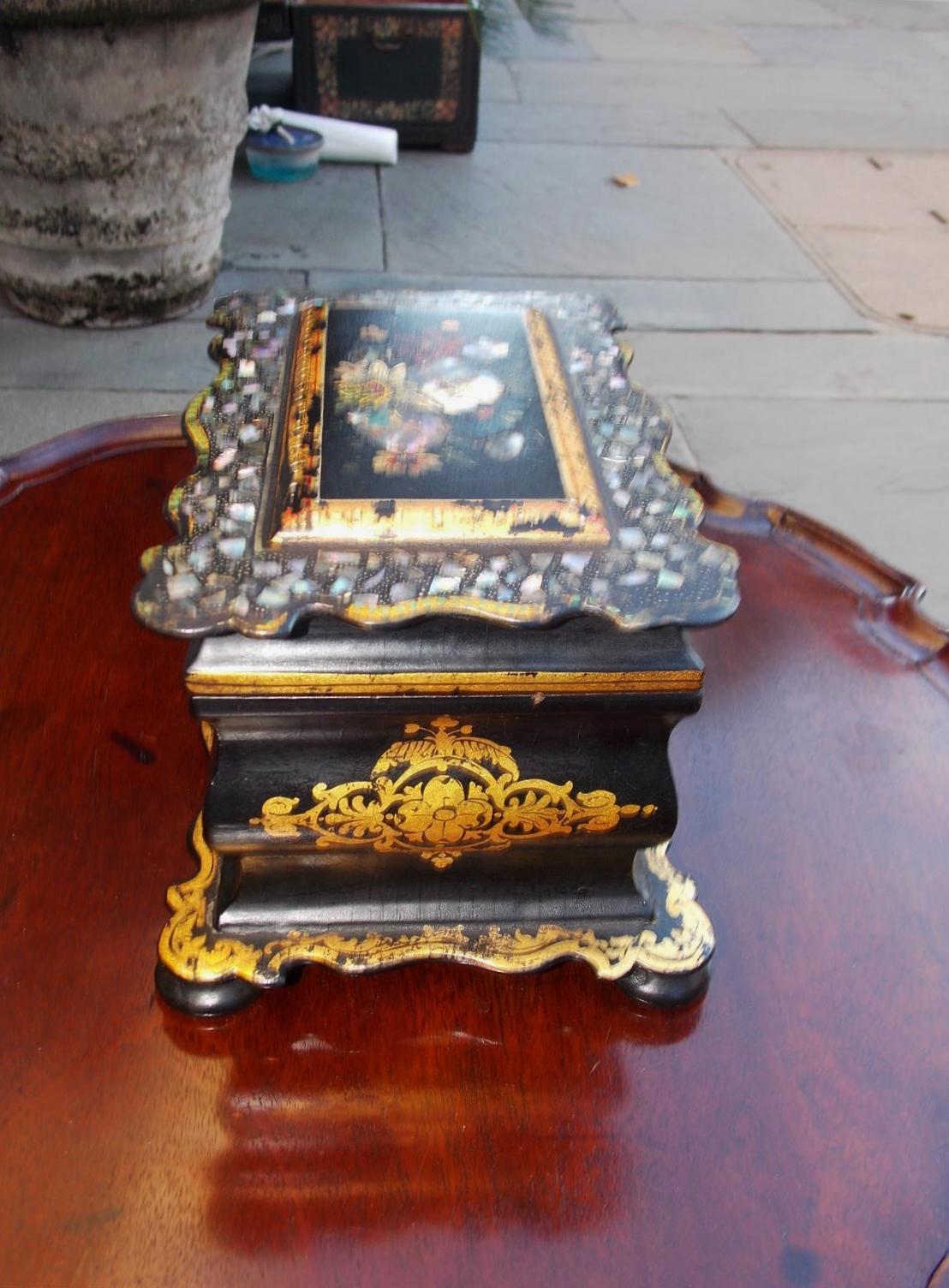 Early 19th Century English Mother of Pearl and Papier Mâché Tea Caddy with Lidded Interior, C. 1810