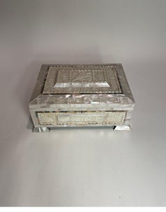 English Mother of Pearl carved casket box with abalone inlay