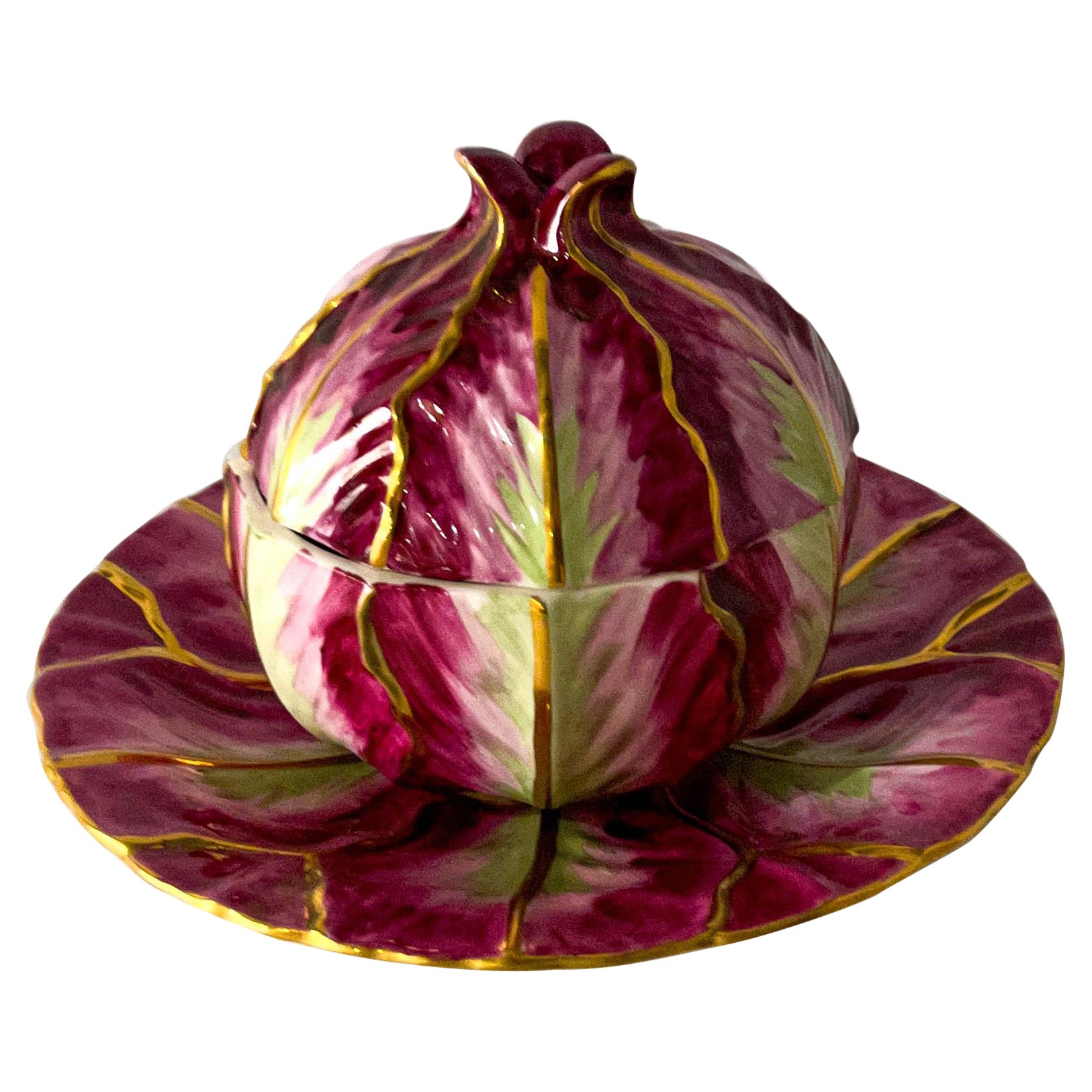 English Mottahedeh Porcelain Cabbage Form Tureen and Underplate