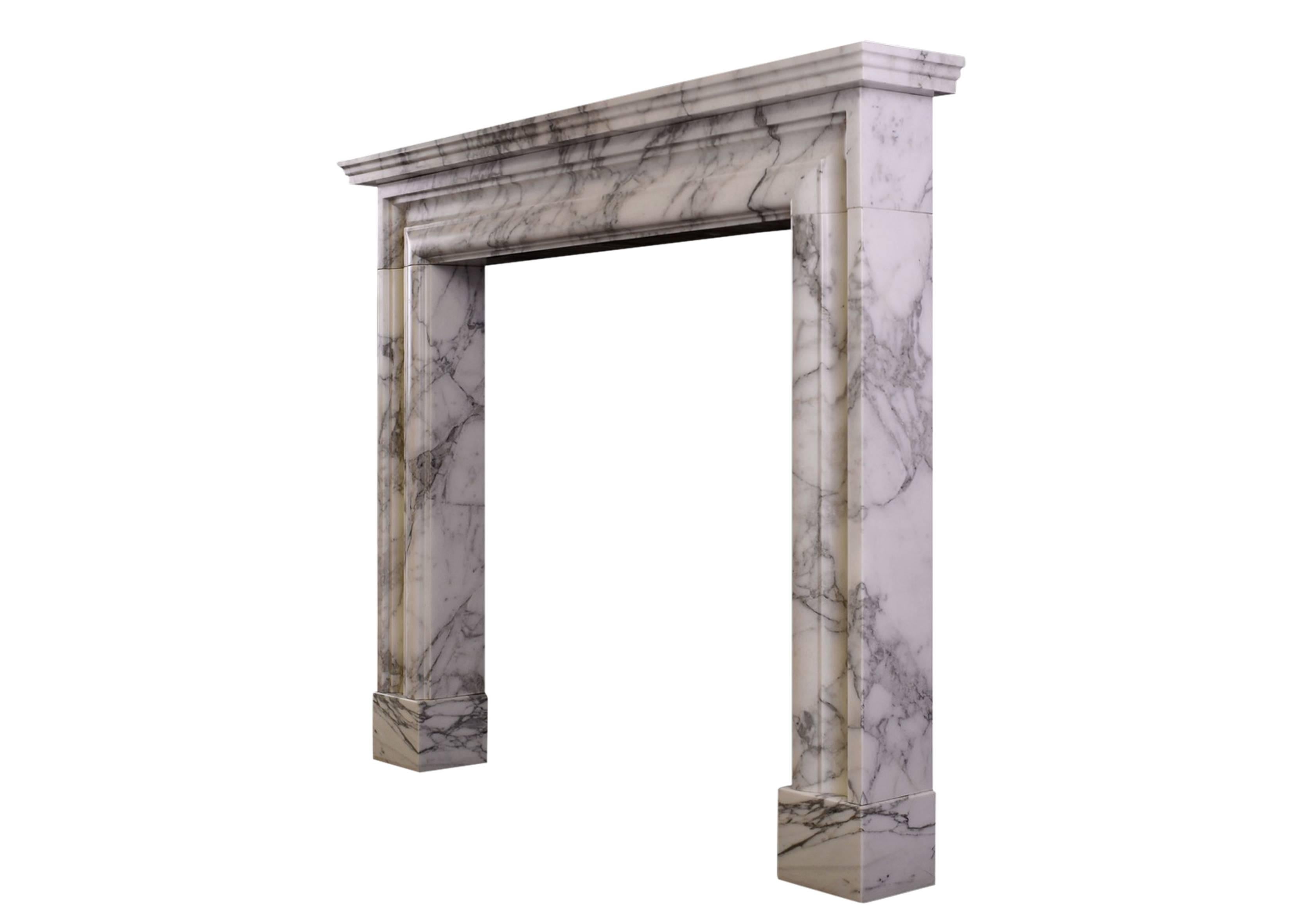 Baroque English Moulded Fireplace in Arabescato Marble For Sale