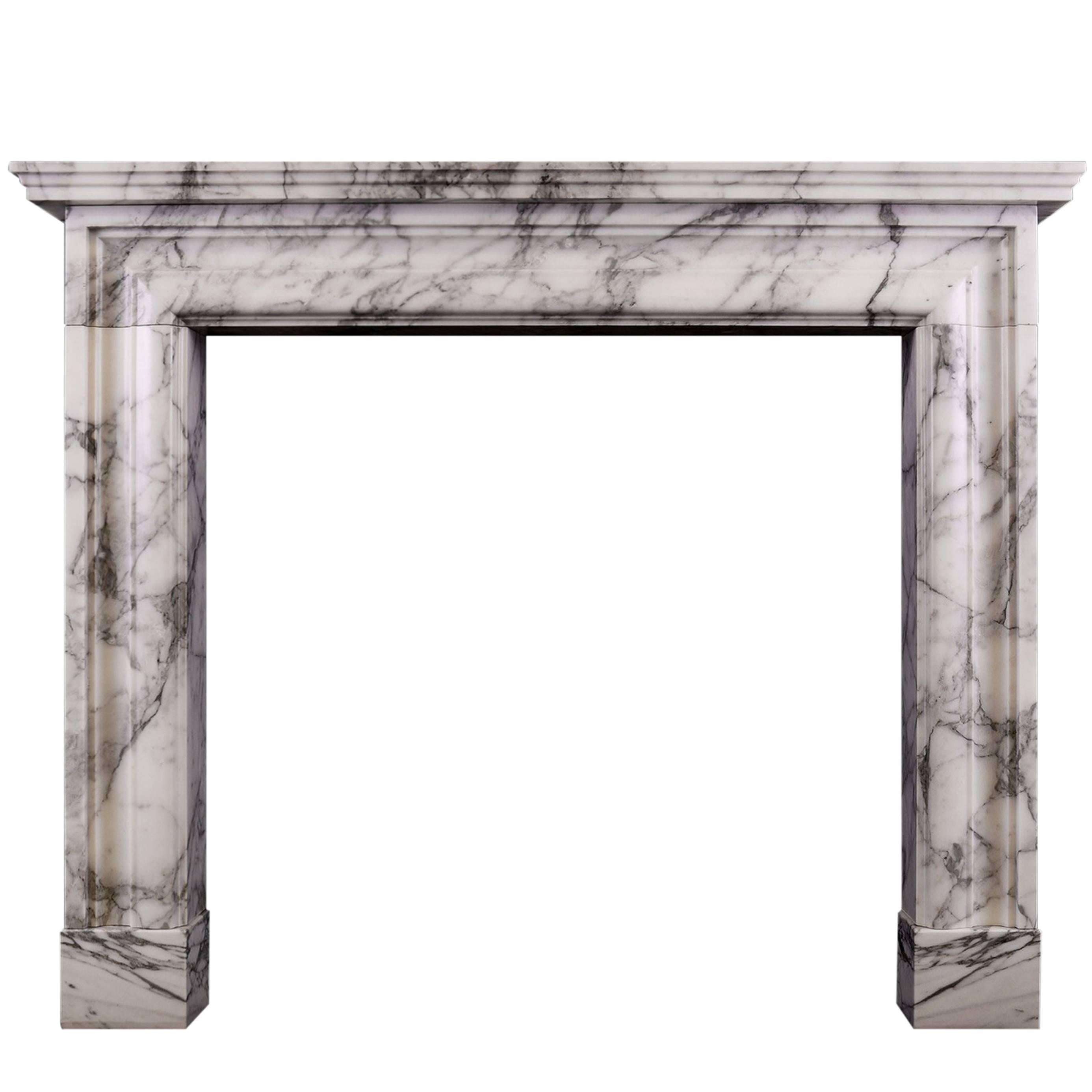 English Moulded Fireplace in Arabescato Marble For Sale