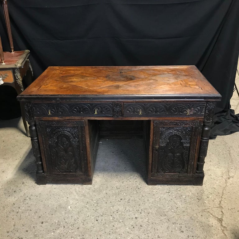 English Museum Quality 18th Century Highly Carved Walnut Desk With