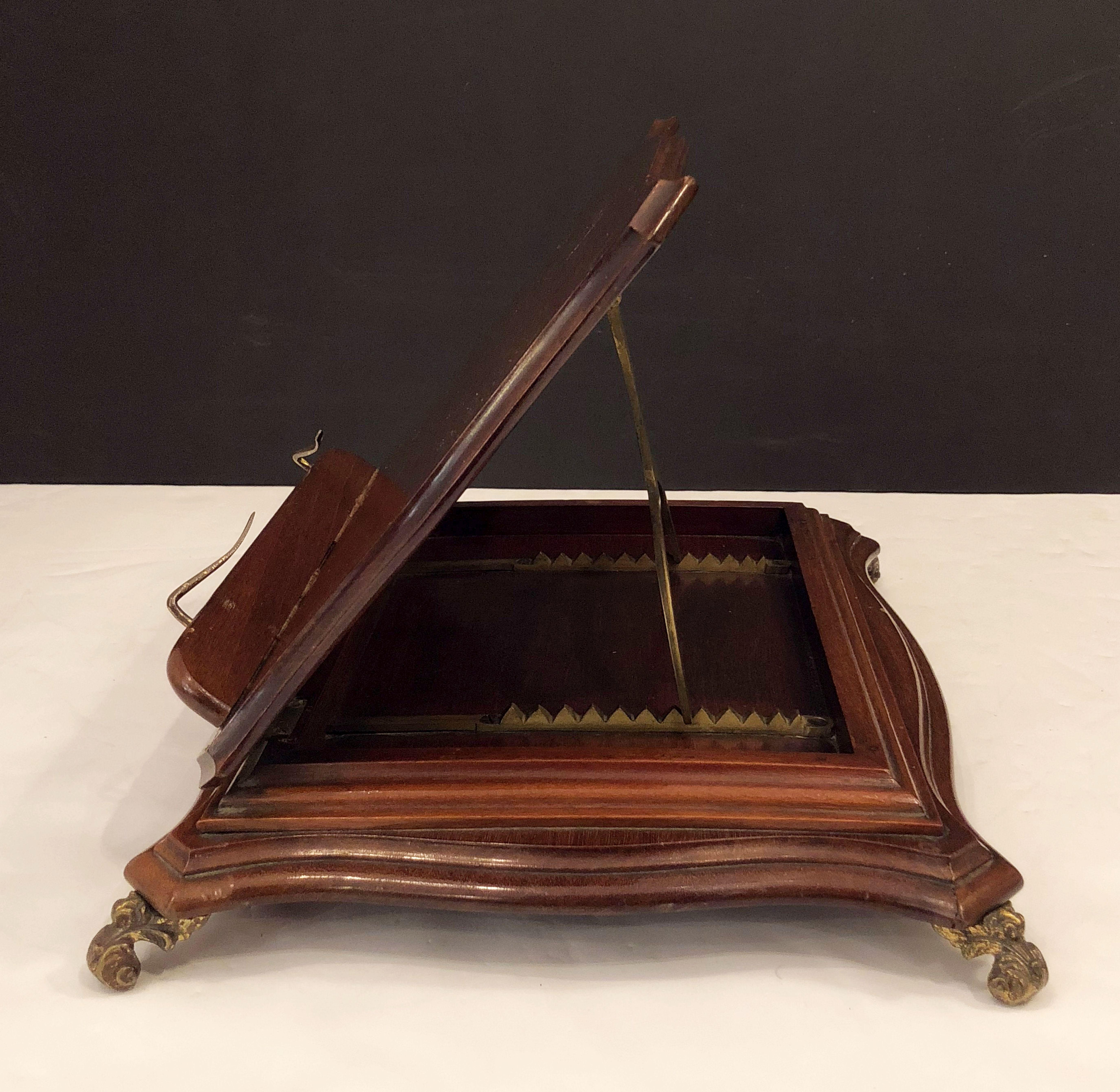 Wood English Music Stand of Mahogany and Brass