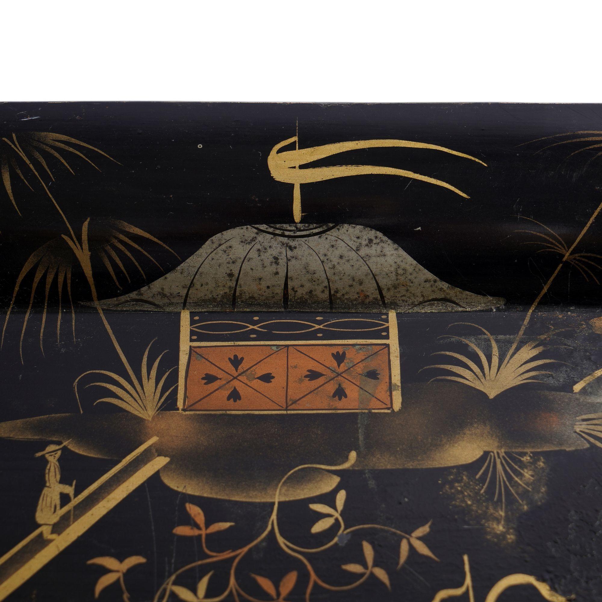 Plateau à tole à bord roulé en chinoiserie naïve anglaise, 1830 en vente 4