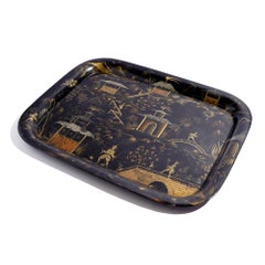 Plateau à tole à bord roulé en chinoiserie naïve anglaise, 1830