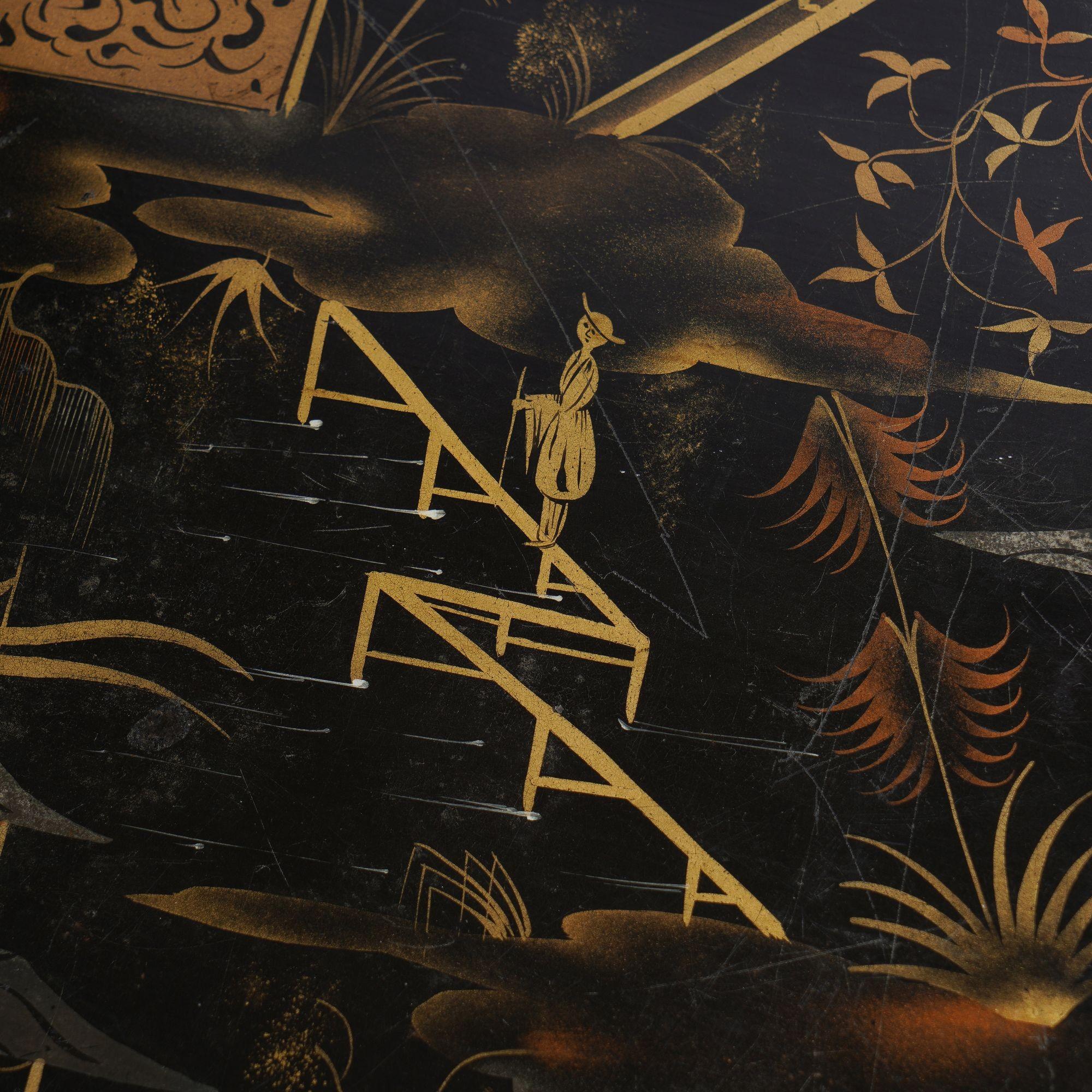 Plateau à tole à bord roulé en chinoiserie naïve anglaise, 1830 en vente 1