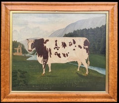 Large Victorian Oil Naïve Portrait of Craven Heifer Cow Bolton Abbey Landscape