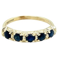 English Natural Blue Sapphire Five Stone Ring in Yellow Gold