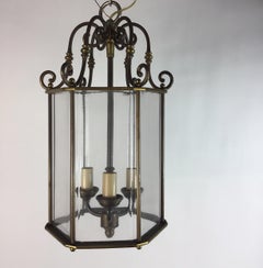 Antique Bronze English Hexaginal  Glass Lantern Circa 1940's