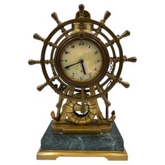 English Nautical Mantel Clock with Barometer and Compass Eight-Day