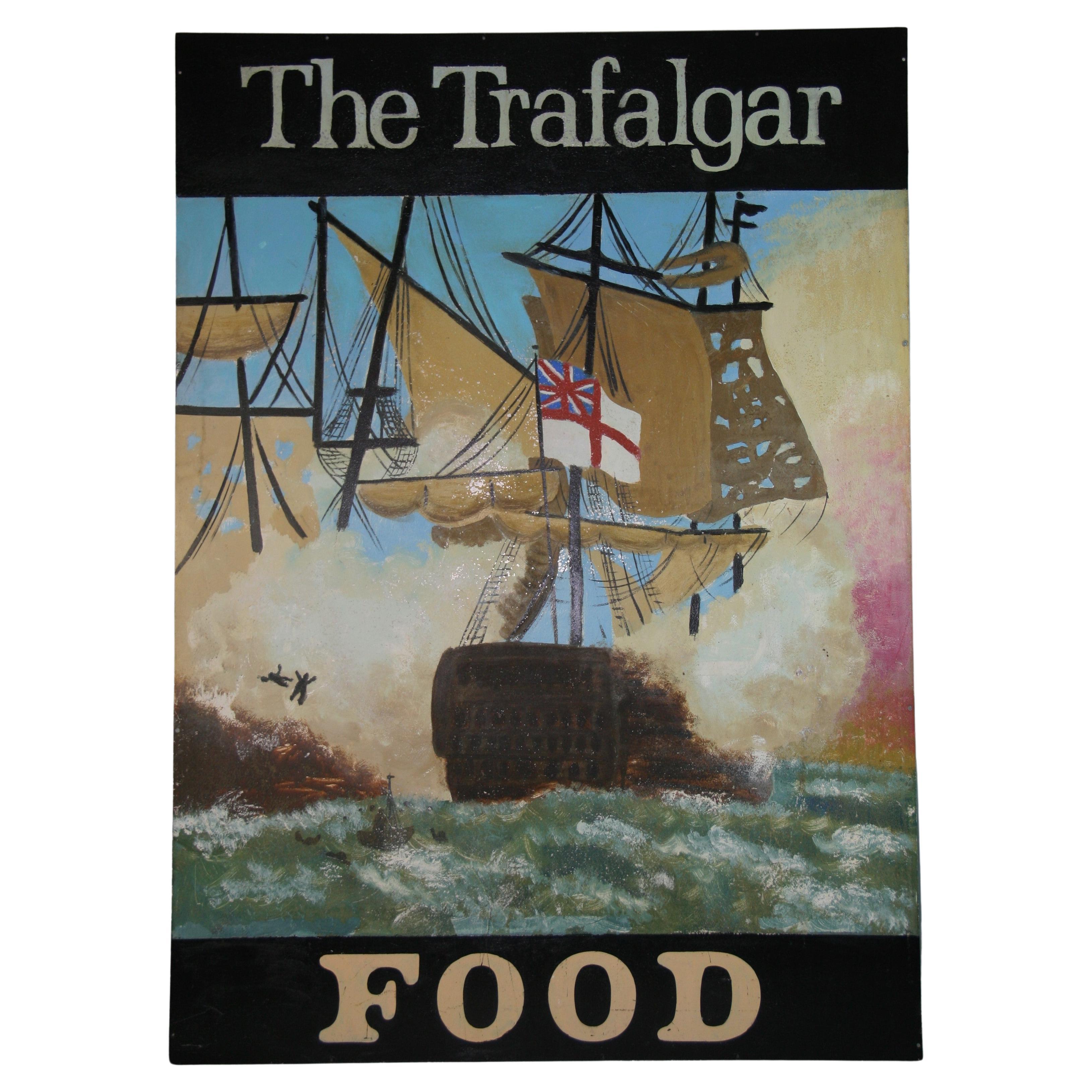 English Naval Battle "The Trafalgar" Painted Oversized Metal Restaurant Sign For Sale