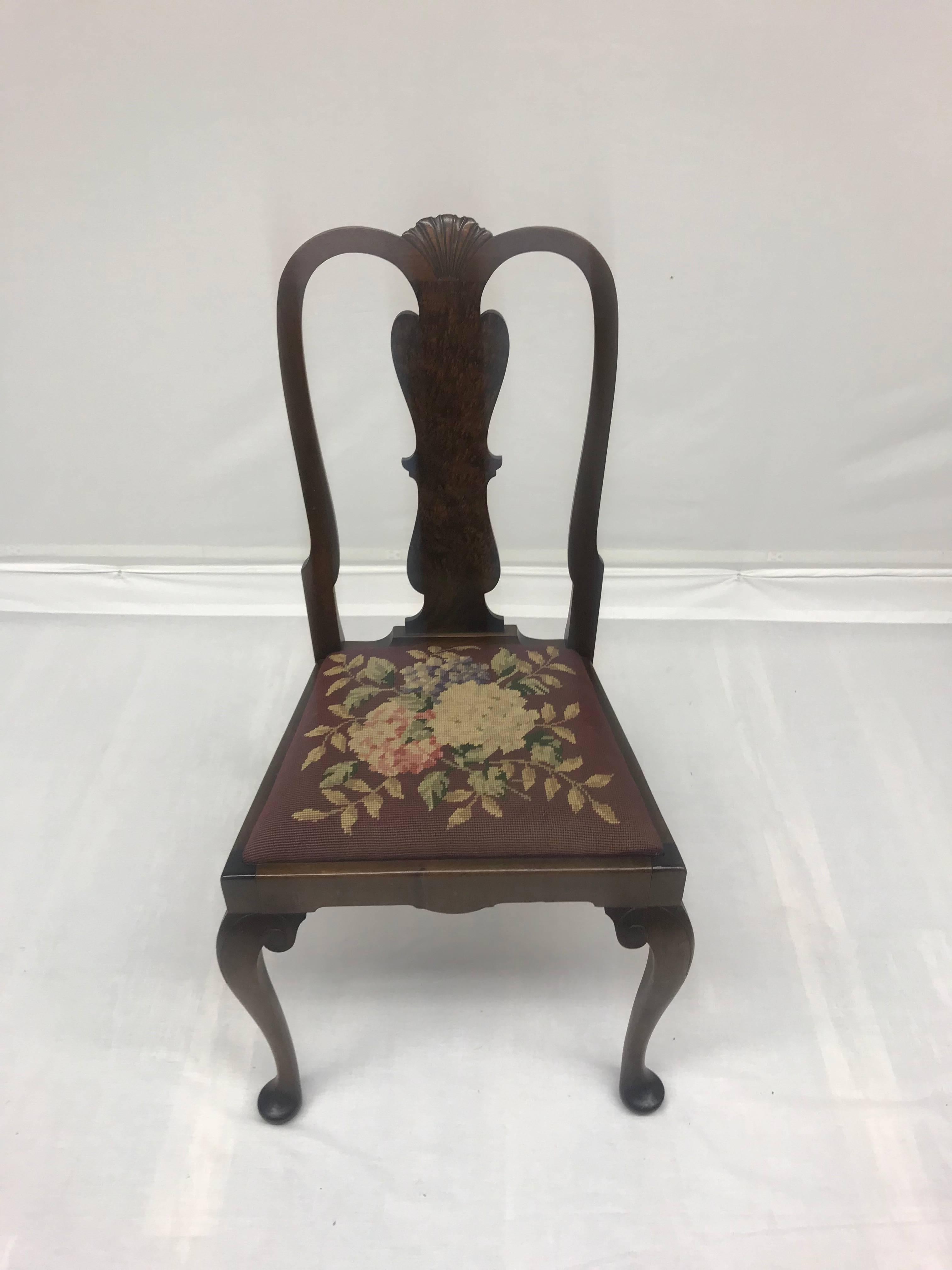 English Needlepoint Dining Chairs, Set of Four In Good Condition For Sale In High Point, NC